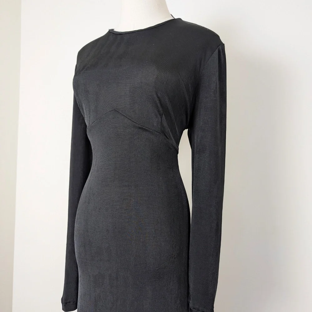 90s Black Maxi Dress Sheer Size Large Floor Length - Picture 12 of 13